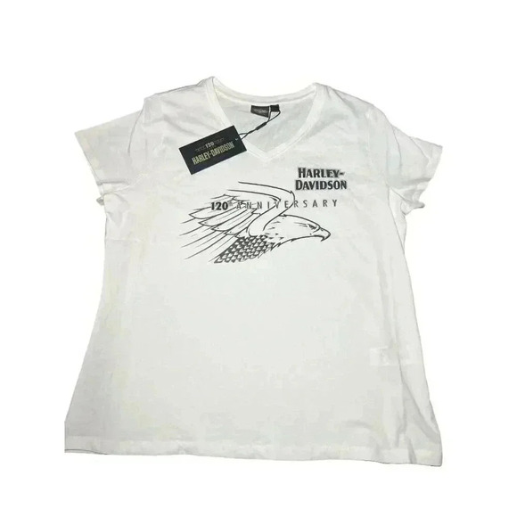 Harley Davidson 120th Anniversary Womens Size XL V-Neck T-Shirt White SS Cotton - Picture 5 of 8